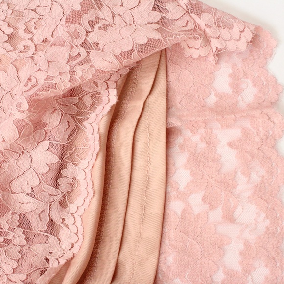 V-Neck Pastel Pink Lace Formal Mini Dress - Picture 7 of 8